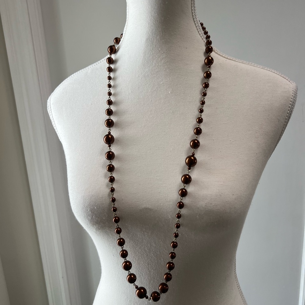 Bordeaux Faux Pearl Necklace – Single Strand, Graduated Beads, Fall Statement